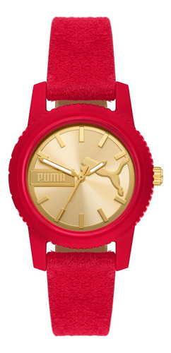 Reloj Para Dama Dorado Piel De Gamuza Roja Ultrafresh Puma