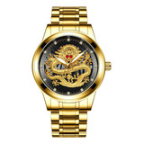 Novo Relógio Masculino Ouro Marca Top Luxo Chinês Dragão