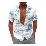 Camiseta J Para Hombre, Casual, Con Botones, Estampado Hawai