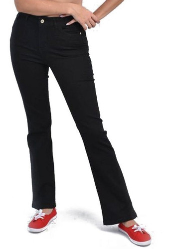 Pantalon Jean Semi Oxford Tiro Alto Negro T40a54 Di Que Si