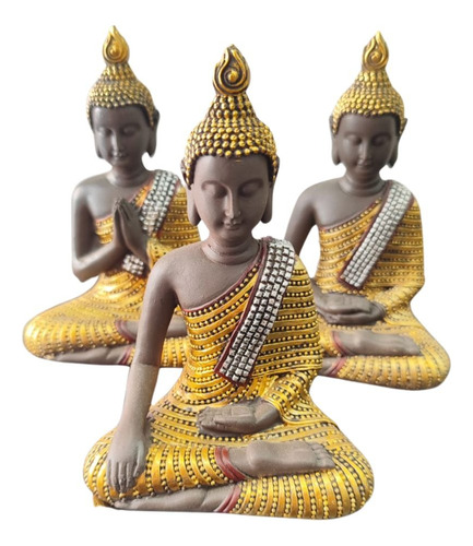 Buda Hindu Tibetano Tailandês Em Resina Dourado 12,5cm