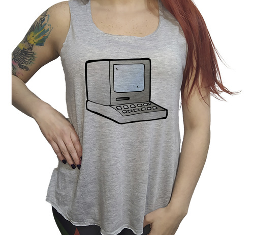 Musculosa Dama Computadora Antigua Masintosh Gris