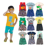 Kit 10 Peças De Roupa Menino- 5 Camisas + 5 Shorts - 1 Ao 10