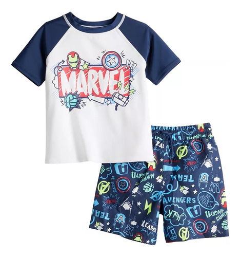 Traje De Baño De Niño Short Y Rash Guard Marvel Avengers