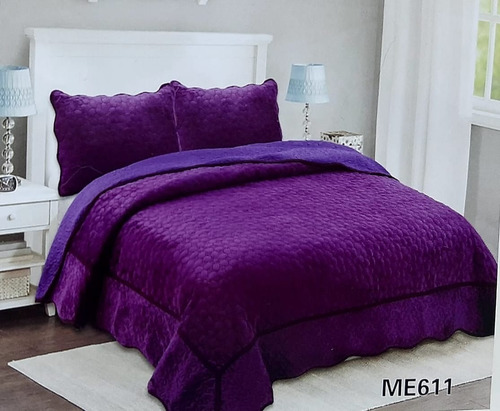 Cubrecama De Tela Verano Delgado Quilt Textura Morado Liso