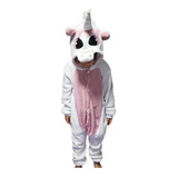 Pijama Y Disfraz Enterito Polar Unicornio - Blanco Y Rosa