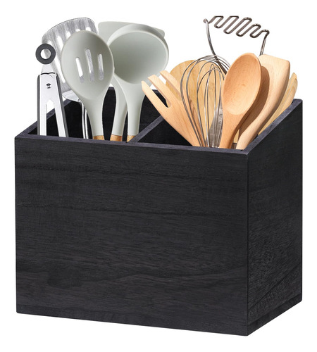 Organizador De Utensilios De Cocina De Madera Con 2 Comparti