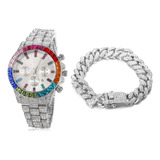 Halukakah Reloj Dorado Con Diamantes Multicolores Helado, Pu