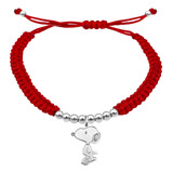 Pulsera Bolitas Snoopy Chico De Plata 925 Roja