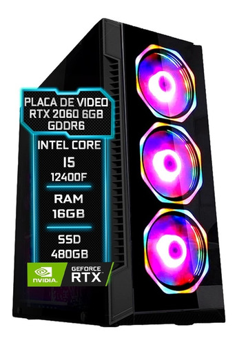 Pc Gamer Fácil Intel I5 12400f 16gb Rtx 2060 8gb Ssd 480gb