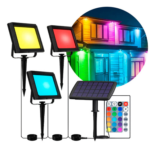 Lampara Solar Exterior Luz Led Colores Rgb Control App