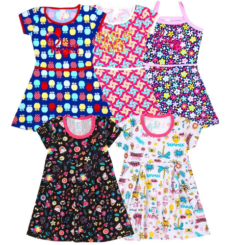 Kit 5 Vestidos Infantil Feminino Menina Roupa Atacado