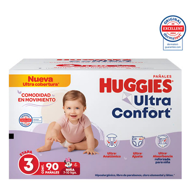 Pañales Huggies Ultraconfort Etapa 3 Niña 90 Piezas | Meses sin interés