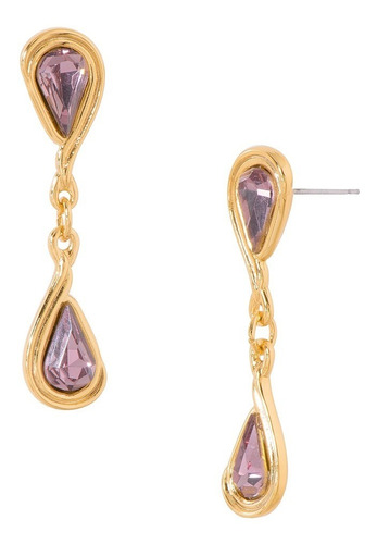 Arete Largo Con Cristal Morado En Baño De Oro | Marca Nice