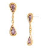 Arete Largo Con Cristal Morado En Baño De Oro | Marca Nice