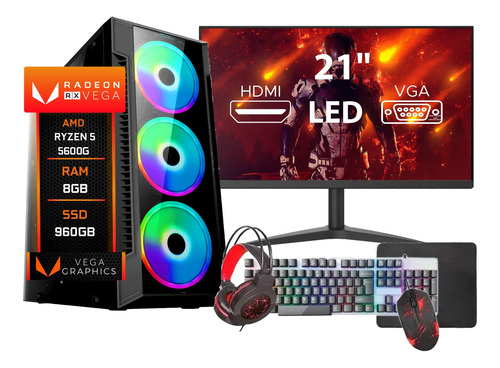 Pc Gamer Completo Ryzen 5 5600g, 8gb Ddr4, Ssd 240gb, Vega 7