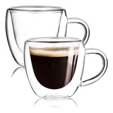 X2 Tazas Doble Pared Vidrio Con Manija Café Espresso 80ml 