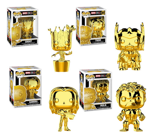 Funko Pop Marvel  Chrome Gold Pack 4 Figuras 