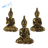 Trio De Buda 10,5 Cm Dourado Decoração Enfeite