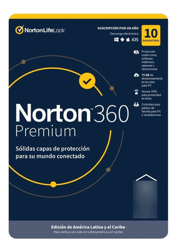 Antivirus Norton 360 Premium 10 Dispositivos 1 Año