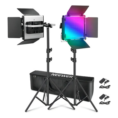 NEEWER 660 PRO II Mejorada Panel Luz Vídeo LED RGB con App Control y Kit Soporte, 2 Pack Constantes 50W Sin Cambio Color\u002F1% Atenuación Mínima Precisa\u002F360° RGB\u002FCRI97+\u002F3200K ~ 5600K Streaming | Meses sin interés