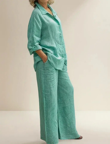 Conjunto De Camisa Y Pantalón De Lino De Algodón For Mujer