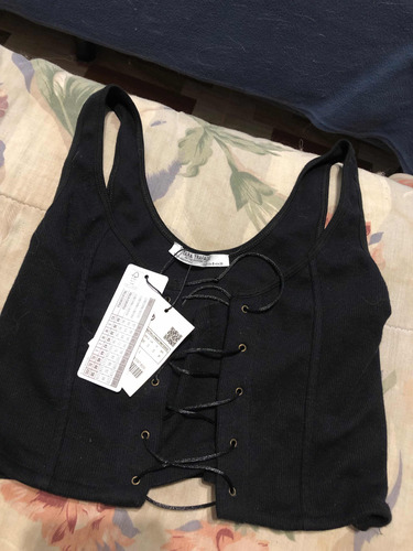 Top Zara Tipo Corset Color Negro! Talle S