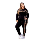 Conjunto Plus Jaqueta Calça Onça Animal Print Inverno