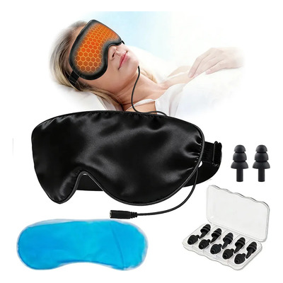 Máscara Térmica Para Ojos Con 5 Pzs De Tapones Eléctrica Usb Control De Temperatura Y Temporizador Calentamiento... Negro