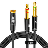 Cable Divisor Adaptador Jack 3.5mm 2 Machos A 1 Hembra Largo Color Negro