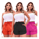 Kit 3 Bermuda Duna Feminino Soltinho Short Curto Verão