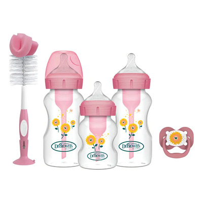 Kit Biberones Cuello Ancho, Cepillo Y Chupón Dr Brown's Options+ RN Rosa | Envío gratis