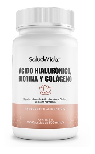 Biotina, Ácido Hialurónico Y Colágeno, 100 Cápsulas 500mg