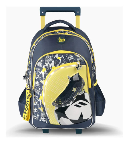 Mochila Carrito 18'' Futbol Botin Con Luz Led Amarillo Footy