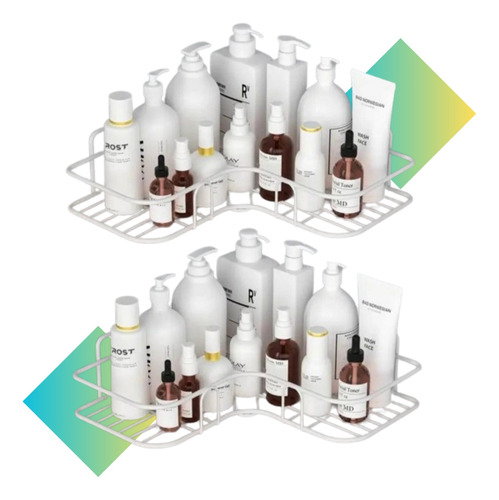 Kit 2 Porta Shampoo Sabonete Suporte Canto Banheiro Branco