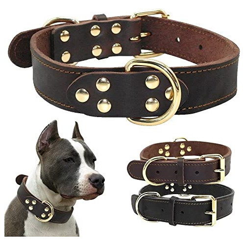 Collar De Cuero Genuino Para Perros Medianos Y Grandes