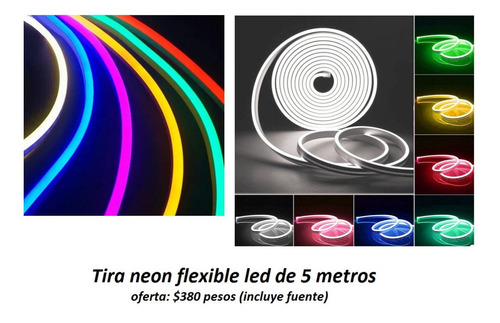 Tira Led Neon Flex 5 Mt Interior Exterior 12v (envio Gratis)