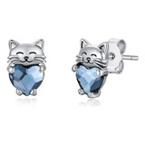 Aretes De Plata De Ley 925 Con Diseno De Gato, Bonitos Arete