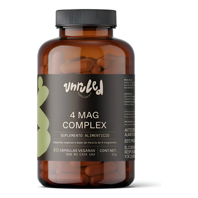 4 Mag Complex 850mg | Mezcla 4 Magnesio: Glicinato Citrato Treonato y Malato | Sueño Estrés y Relajación Muscular | 60 Cápsulas Veganas Sin Aditivos | Meses sin interés