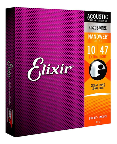 2 Paquetes De Cuerda 10/47 Elixir 11002 Bron. Acústicguitar 