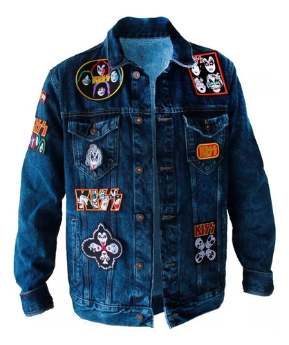 Chaqueta De Jean Parches Bordados Banda De Rock Y Metal Kiss