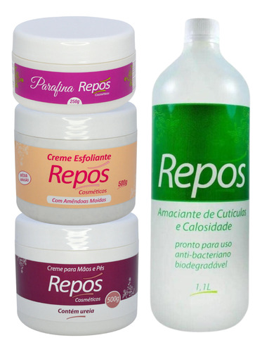 Kit Repos Amaciante 1l + Esfoliante + Parafina + Creme Uréia