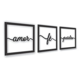 Quadro Religioso Decoração Moderno Fé Amor Gratidão Kit 3 Pç