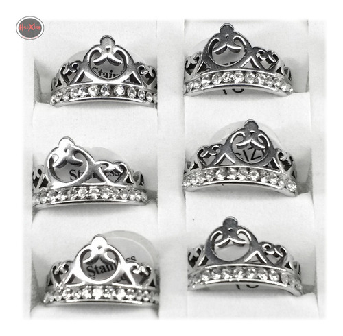 Promo 3 Anillos Acero Quirurgico Corona C/strass Mayor Ofert