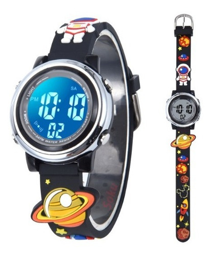 Reloj Led 3d Niños Alarma Impermeable Mov Original Japones Color De La Correa Astronauta