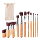 Set X 11 Brochas Maquillaje Gadnic Profesional Bambú + Bolso