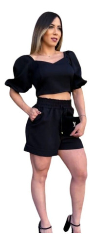 Conjunto Shorts Com Cropped  Moda Feminina