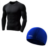 Kit Camisa Uv50+ Masculina Slim Touca Natação Adulto Piscina