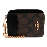 Monedero Coach Zip Card Case Color Marrón Oscuro De Cuero - 8cm X 10.8cm X 2.3cm