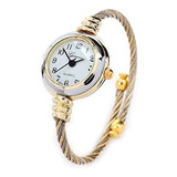 Reloj De Pulsera Para Mujer Con Banda De Cable De Oro Y Plat